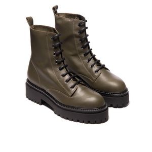 L’Intervalle Bellevue Khaki Leather Combat Boots -Size (39 EU/8 US)